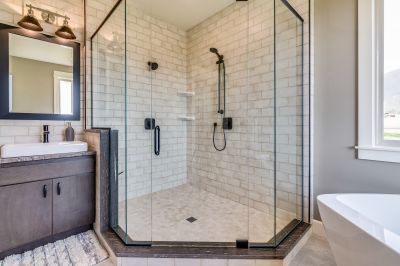 Walk-in Shower with Black Accents